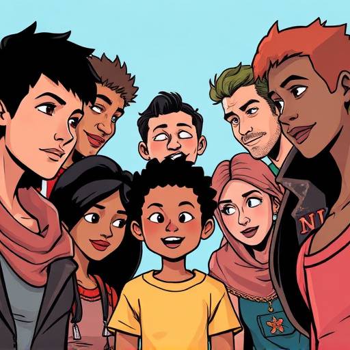 A comic book cover showcasing a group of diverse characters, highlighting a student's storytelling and character development