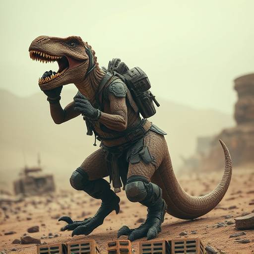 Illustration of Rex, a resourceful scavenger from the Echoes of Tomorrow universe, equipped with makeshift armor and weapons.