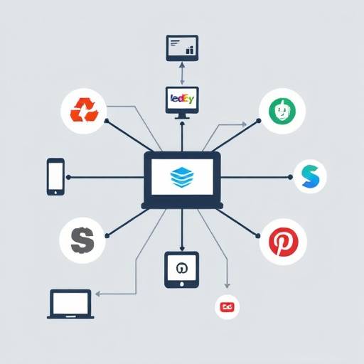 Illustration showing interconnected devices and third-party logos, representing the presence and function of third-party cookies on the website.